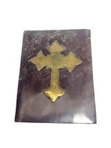 Vtg Stone Trinket Prayer/Incense Box  Brass Cross On Cover &amp; Matching Necklace - £30.55 GBP