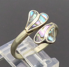 925 Silver Vintage Ring Bypass Swirly Carved Drops Inlay Abalone Sz 9  RG27591 - £24.65 GBP