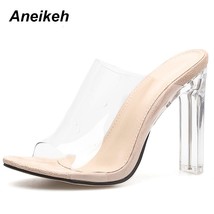 Aneikeh 2021 New PVC Jelly Sandals Crystal Open Toed Sexy Thin Heels Crystal Wom - £37.75 GBP
