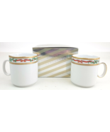 2 Tirschenreuth Christmas Mugs Gold Rim Holly &amp; Ribbons Set Bavaria Germ... - $44.54