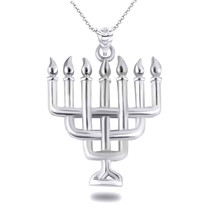 925 Sterling Silver Jewish Menorah Pendant Necklace - £19.10 GBP+