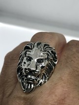 Vintage Moulage Lion Leo Bague Blanc Bronze Hommes Taille 8.5 - £28.26 GBP