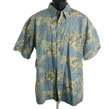 Cooke Street Reverse Print Hawaiian Shirt XL Blue Floral Button Down Pocket - $41.87