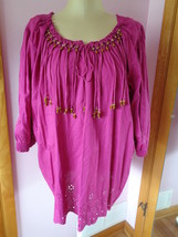 Denim 24/7 Size 24W Pink Top Boho Festival Fringed and Beads 88842 NEW - $29.97