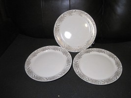 3Vintage Taylor Smith Taylor Dinner Plates 10&quot; W/ All Gold Floral Band, ... - £43.14 GBP