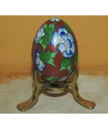 Cloisonné Egg 2.5&quot; Stand Cloisonne Floral Brown Blue Enamel Brass China ... - $323.93 MXN