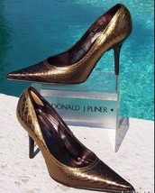 Donald Pliner Couture Metallic Gator Leather Shoe New Pointy Toe Pump 6 7.5 $295 - £81.42 GBP