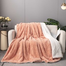 Coral Peach Rose Faux Fur Throw Blanket Dreamy Geometric Embossed Sherpa - $1,157.72 MXN+