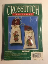 ANTIQUE SANTA Cross stitch Vintage 1993 Christmas Kit Bags/Ornaments - Bernat - $9.46