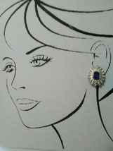 Vintage Fashion Clip Earrings Faux Emerald Cut Sapphire Pave Rhinestones - £16.07 GBP