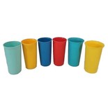 Tupperware Plastic Drinking Cups 116 5&quot; Tall Red Yellow Blue Lot Of 6 Vtg - £12.58 GBP