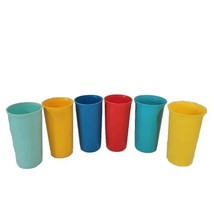 Tupperware Plastic Drinking Cups 116 5&quot; Tall Red Yellow Blue Lot Of 6 Vtg - £12.41 GBP