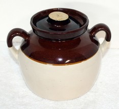 Antique RRP Co. Roseville Ohio Stoneware 2 Handled Covered Bean Pot Crock w/ Lid - £119.89 GBP