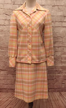 Vintage 60s Mod Skirt Jacket Set 8 Fem-E-Nits Yellow Peach Plaid - £81.78 GBP