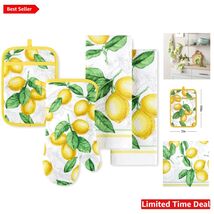 Elegant Lots of Lemons 4-Piece Kitchen Textile Set - Cotton &amp; Heat Resis... - $42.52