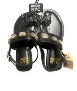 Madden NYC Women&#39;s Black Jeweled Thong Flat Sandals SIZE 8 Brand NEW NWT - £15.81 GBP