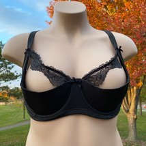 Cacique Lightly Lined Quarter Cup Bra 44D Satin Underwire Black Lace Sexy - £16.87 GBP