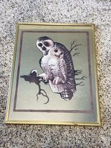 Vintage Snowy Owl Wall Mirror Brytone 2D Etched Glass Art Retro MCM - $22.39