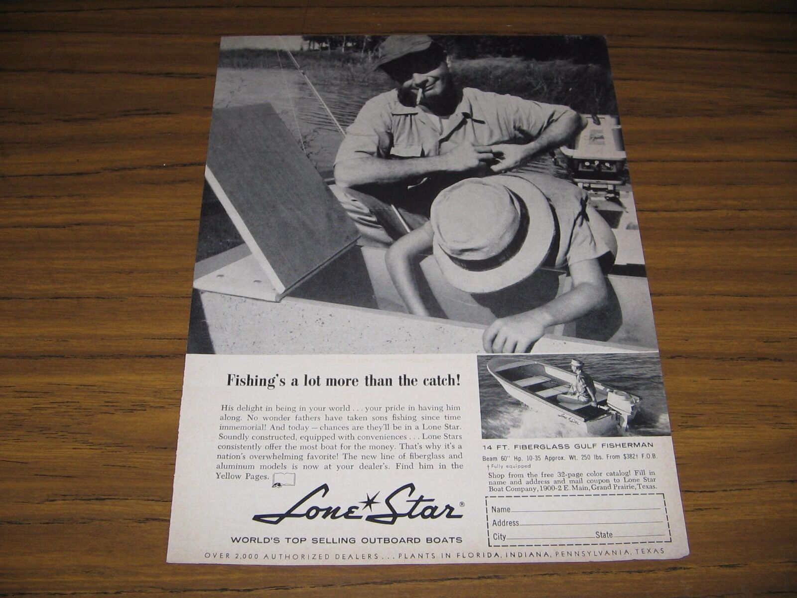 1960 Print Ad Lone Star Boats 14 Ft Fiberglass Gulf Fisherman Grand Prairie,TX - $13.66