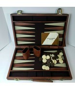 Vintage Backgammon Set in Brown Faux Leather Travel Folding Case  - Complete - $42.07
