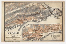 1913 Original Antique City Map Of Santander / Cantabria / Spain - $23.05