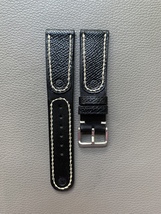 Black Genuine Cowhide Leather Skin Watch Strap – Handmade Band for Men &amp;... - $39.00