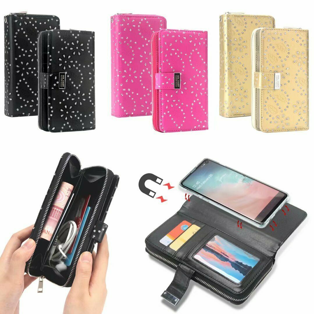 For Galaxy S10 Plus S10 S9/S8 Plus S7+ Magnetic Leather Zipper Wallet Case Cover