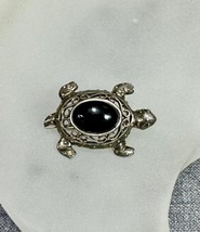 Signed Vintage Sterling Silver Black Turtle Pin Broach Brooch - £15.68 GBP