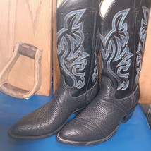 cowboy boots  Mens size 8.5 D Bull hide bk L, bk bl emb U Leather (item:... - £168.96 GBP