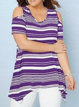 Anthony Richards Striped Cold Shoulder Tunic Concord/White Size 4X (28W-... - $33.24