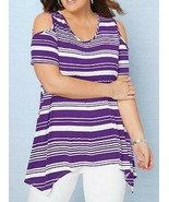 Anthony Richards Striped Cold Shoulder Tunic Concord/White Size 4X (28W-... - £17.40 GBP