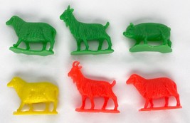 Vintage 1980&#39;s Lot Of 6 Colorful Plastic Toy Farm Animal Figures Goat Sheep Pig - £7.15 GBP