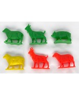 Vintage 1980&#39;s Lot Of 6 Colorful Plastic Toy Farm Animal Figures Goat Sh... - £7.02 GBP