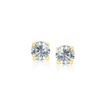 14k Yellow Gold 5mm Stud Earrings with White Hue Faceted Cubic Zirconia - £60.95 GBP