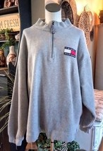 VTG Men’s XL Tommy Hilfiger 1/4 Zip Pullover Gray Sweater Logo On Chest &amp; Zipper - £11.60 GBP