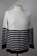 Talbots MP White Blue Cable-Knit Mock Neck Stripe Sweater Cotton Blend C... - £23.15 GBP