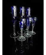 Faberge Galaxie Cobalt Blue Crystal Flutes &amp; Cordials Glasses Set of 6 - £1,297.93 GBP