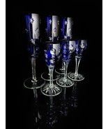Faberge Galaxie Cobalt Blue Crystal Flutes &amp; Cordials Glasses Set of 6 - $1,650.00