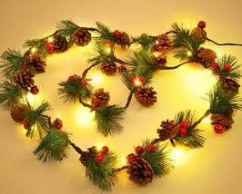 6.6 Ft Christmas Garland with Lights Lighted Christmas Garland with Pine Cone Be - £35.23 GBP