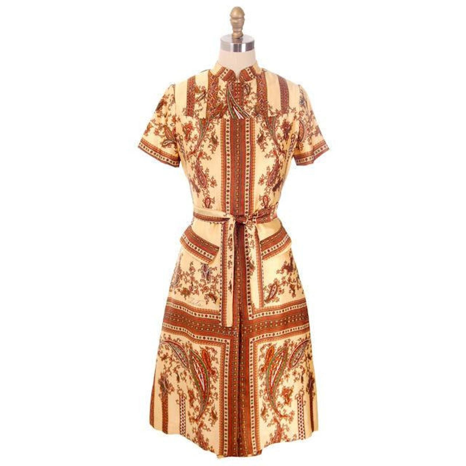 VTG 1970s “Lita” Signed Silk Shirtwaist Dress Sport & Travel Label M Item image 2