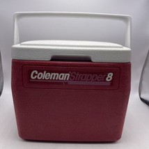 Coleman Strapper 8 Qt 5272 Personal Lunchbox Cooler Dark Red White Lid Vintage - $29.39