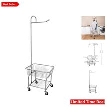Durable Rolling Laundry Cart: Over-Sized Basket, Hanging Bar &amp; Shelves - $184.09