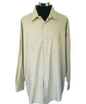 Perry Ellis Portfolio Dress Shirt Men&#39;s Size XXL Tan Plaid Button Front 18 36/37 - £15.12 GBP