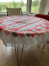 Vintage 1970s Retro Round Tablecloth 55” Fringe  Cotton Nasturiums Hydrangea EUC - £49.69 GBP