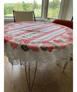 Vintage 1970s Retro Round Tablecloth 55” Fringe  Cotton Nasturiums Hydra... - £51.42 GBP