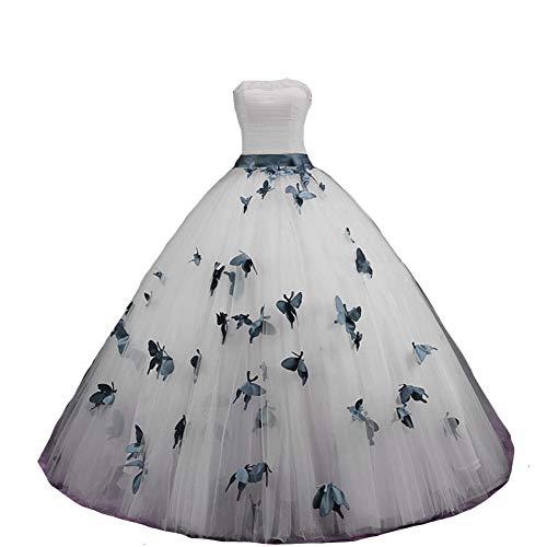 Plus Size Ball Gown Butterfly Long Prom Wedding Dresses 16W Ivory and Dark Navy