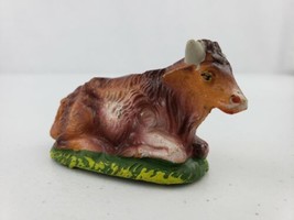 VTG 3.5&quot; Cow Steer Christmas Nativity Manger Figurine Ceramic Composition Italy - £8.34 GBP