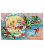 Postcard Embossed Gilded Christmas WIshes Church Santa Clause Hikes Wint... - £9.34 GBP