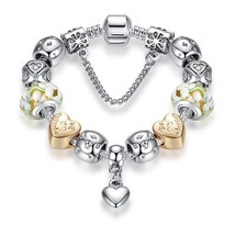 ELESHE Luxury Silver Color Snake Chain Beads Crystal Forever Love Heart Charm Br - £10.33 GBP
