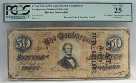 1864 $50 CT-66 Confederate Civil War Counterfeit Banknote w/ Advertisement PC-74 - £1,869.52 GBP